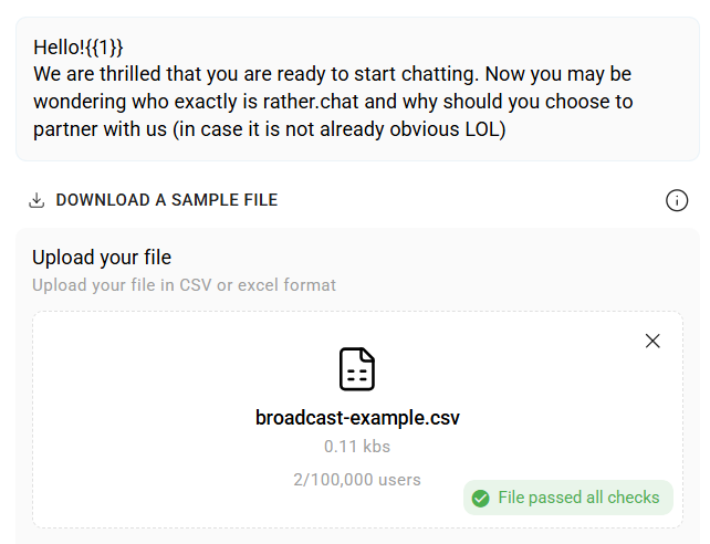 Broadcast upload area for audience CSV or Excel files