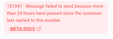 Failed chat message with error details beneath it