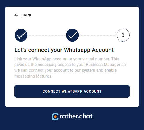 Connect WhatsApp Account button inside rather.chat