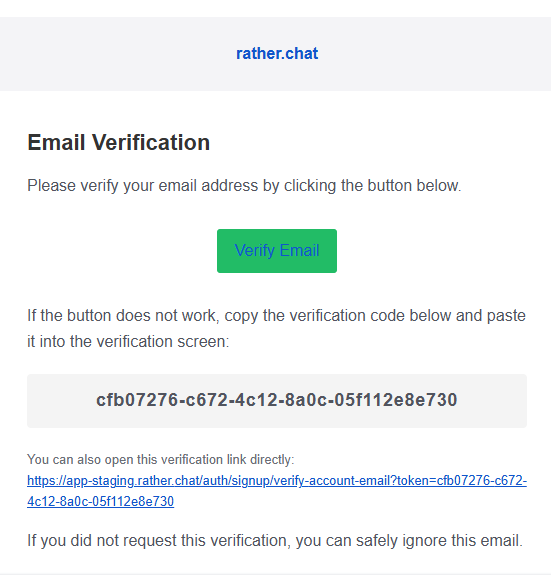 Email verification message with a Verify Email action